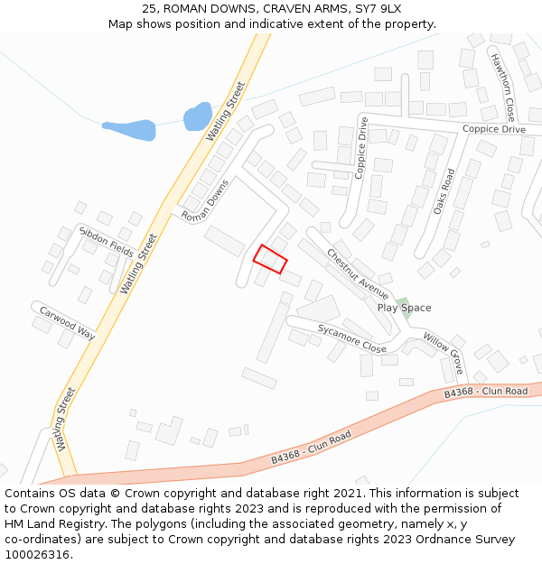 25, ROMAN DOWNS, CRAVEN ARMS, SY7 9LX: Location map and indicative extent of plot