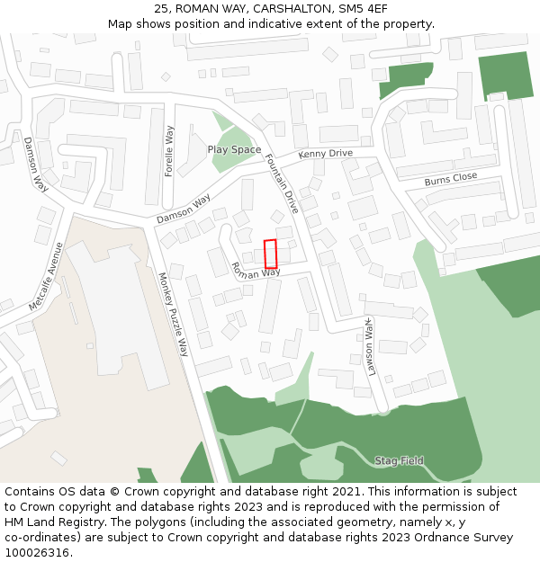 25, ROMAN WAY, CARSHALTON, SM5 4EF: Location map and indicative extent of plot