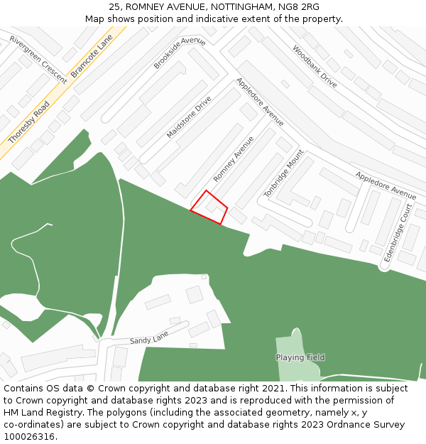 25, ROMNEY AVENUE, NOTTINGHAM, NG8 2RG: Location map and indicative extent of plot