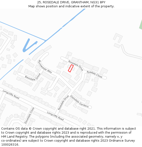 25, ROSEDALE DRIVE, GRANTHAM, NG31 8PY: Location map and indicative extent of plot