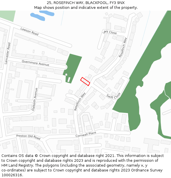25, ROSEFINCH WAY, BLACKPOOL, FY3 9NX: Location map and indicative extent of plot