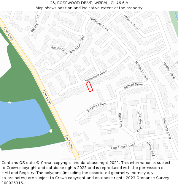 25, ROSEWOOD DRIVE, WIRRAL, CH46 6JA: Location map and indicative extent of plot