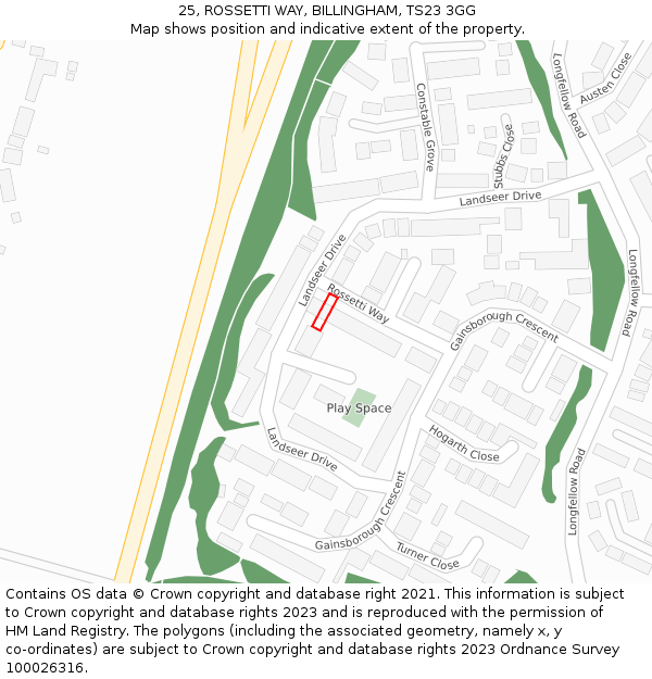 25, ROSSETTI WAY, BILLINGHAM, TS23 3GG: Location map and indicative extent of plot