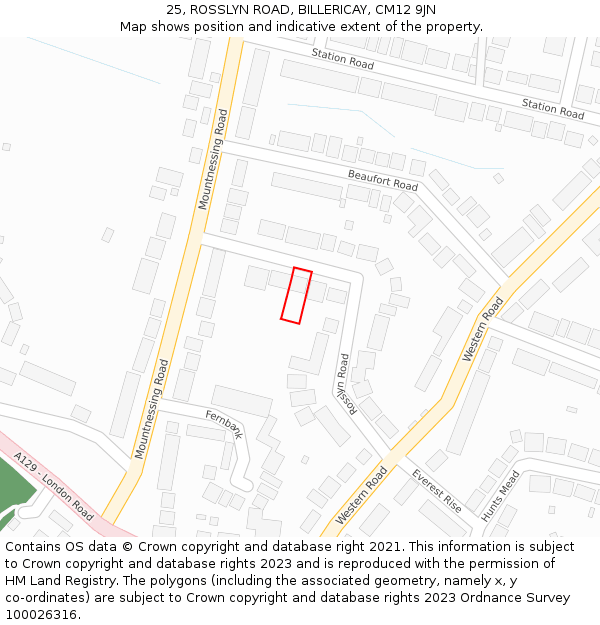 25, ROSSLYN ROAD, BILLERICAY, CM12 9JN: Location map and indicative extent of plot