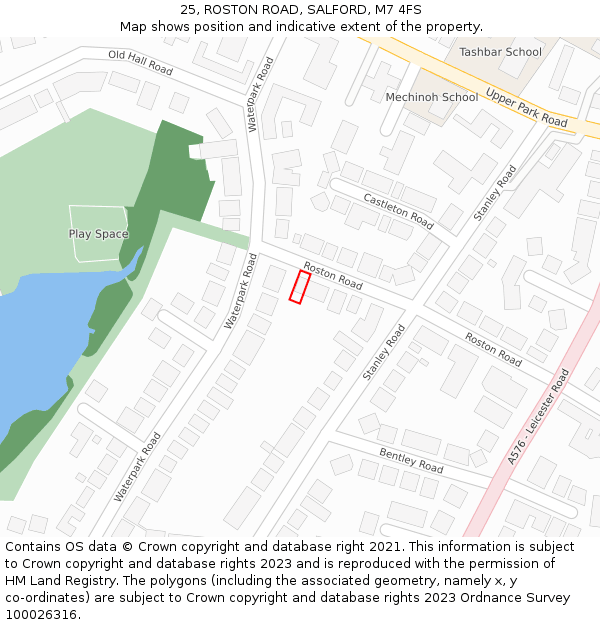 25, ROSTON ROAD, SALFORD, M7 4FS: Location map and indicative extent of plot