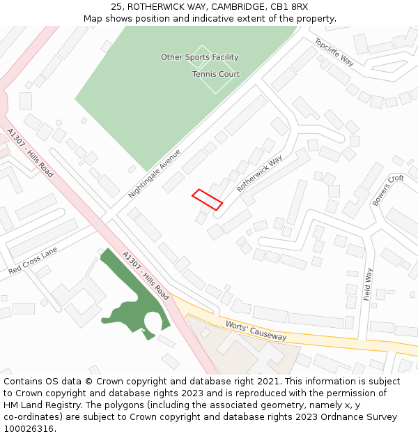 25, ROTHERWICK WAY, CAMBRIDGE, CB1 8RX: Location map and indicative extent of plot