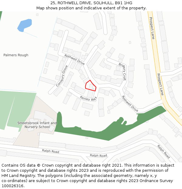 25, ROTHWELL DRIVE, SOLIHULL, B91 1HG: Location map and indicative extent of plot
