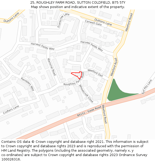 25, ROUGHLEY FARM ROAD, SUTTON COLDFIELD, B75 5TY: Location map and indicative extent of plot