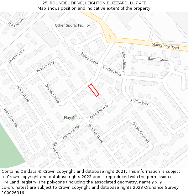 25, ROUNDEL DRIVE, LEIGHTON BUZZARD, LU7 4FE: Location map and indicative extent of plot