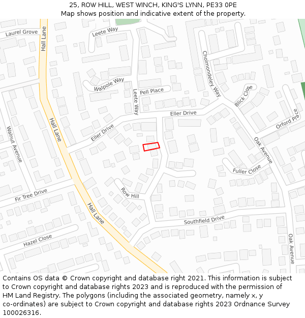 25, ROW HILL, WEST WINCH, KING'S LYNN, PE33 0PE: Location map and indicative extent of plot