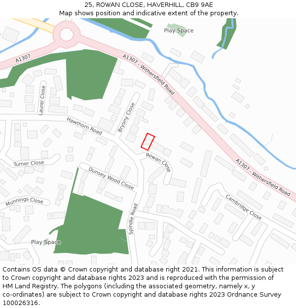 25, ROWAN CLOSE, HAVERHILL, CB9 9AE: Location map and indicative extent of plot