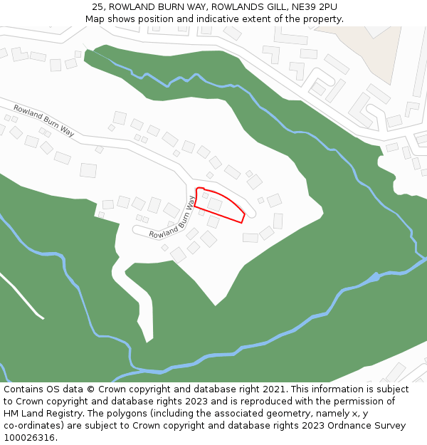 25, ROWLAND BURN WAY, ROWLANDS GILL, NE39 2PU: Location map and indicative extent of plot