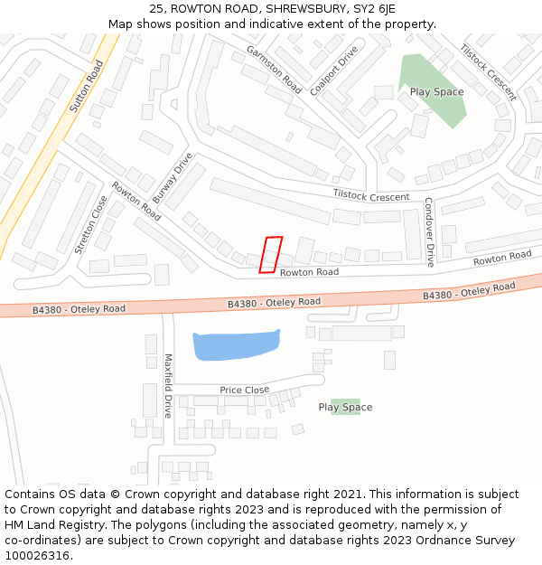 25, ROWTON ROAD, SHREWSBURY, SY2 6JE: Location map and indicative extent of plot