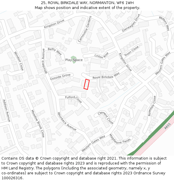 25, ROYAL BIRKDALE WAY, NORMANTON, WF6 1WH: Location map and indicative extent of plot