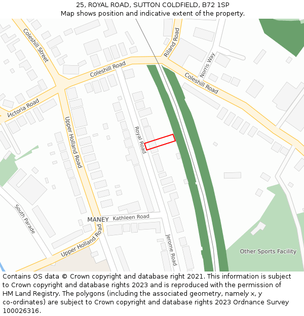 25, ROYAL ROAD, SUTTON COLDFIELD, B72 1SP: Location map and indicative extent of plot