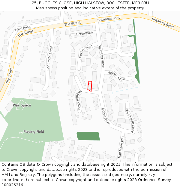 25, RUGGLES CLOSE, HIGH HALSTOW, ROCHESTER, ME3 8RU: Location map and indicative extent of plot