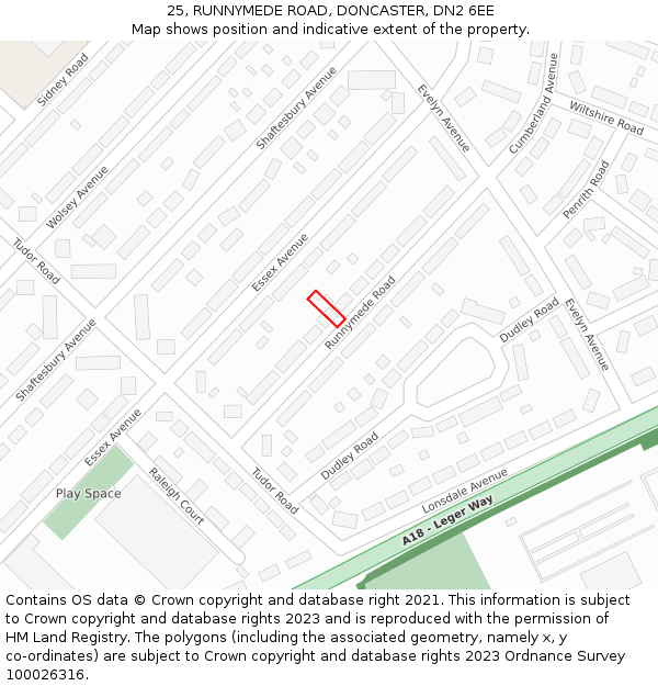 25, RUNNYMEDE ROAD, DONCASTER, DN2 6EE: Location map and indicative extent of plot