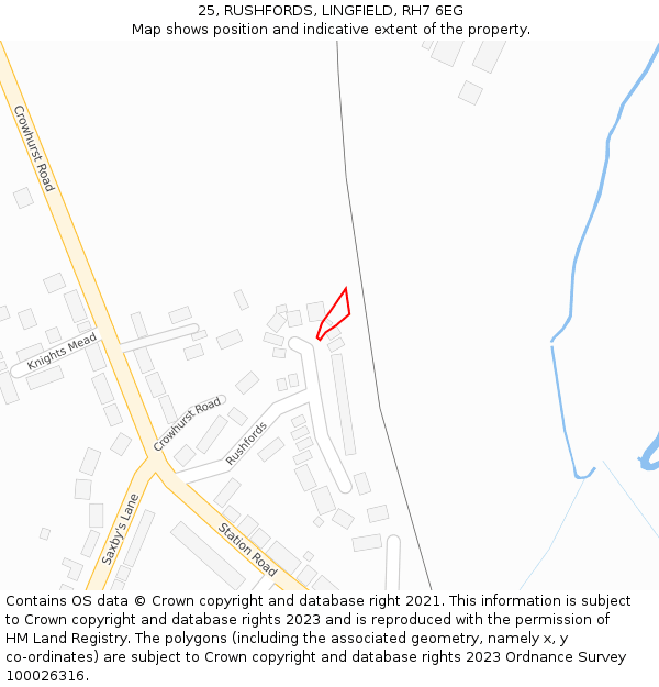 25, RUSHFORDS, LINGFIELD, RH7 6EG: Location map and indicative extent of plot