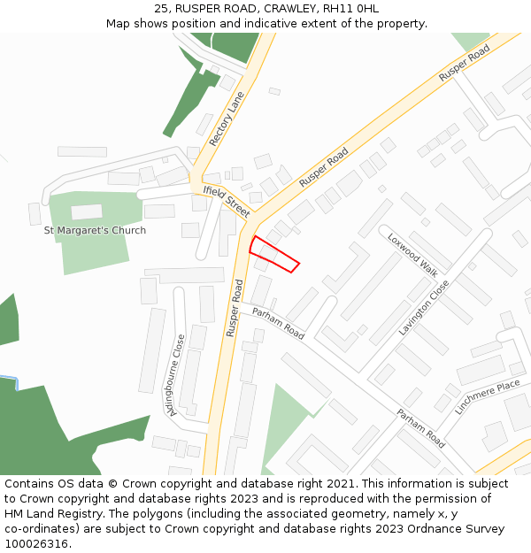 25, RUSPER ROAD, CRAWLEY, RH11 0HL: Location map and indicative extent of plot