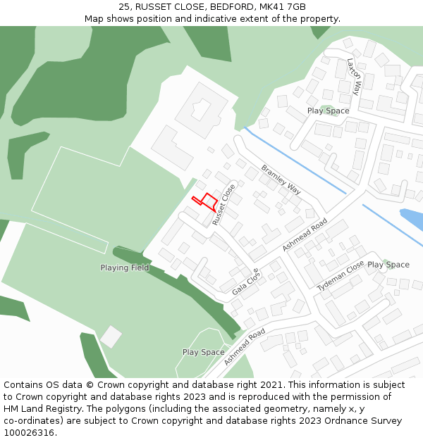 25, RUSSET CLOSE, BEDFORD, MK41 7GB: Location map and indicative extent of plot