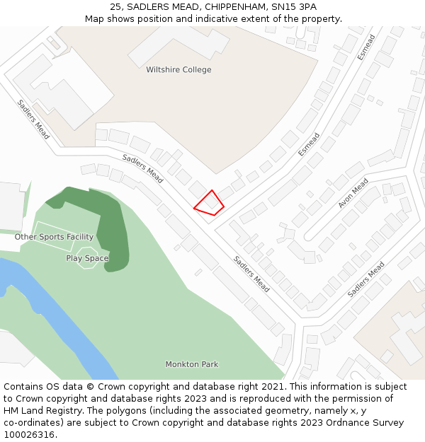 25, SADLERS MEAD, CHIPPENHAM, SN15 3PA: Location map and indicative extent of plot