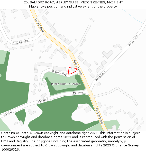 25, SALFORD ROAD, ASPLEY GUISE, MILTON KEYNES, MK17 8HT: Location map and indicative extent of plot