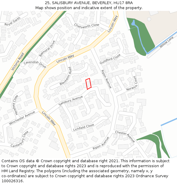 25, SALISBURY AVENUE, BEVERLEY, HU17 8RA: Location map and indicative extent of plot