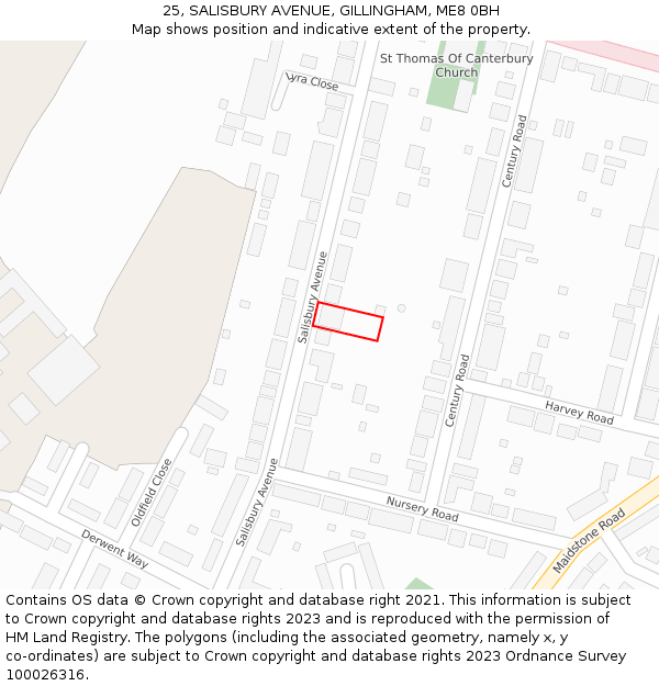 25, SALISBURY AVENUE, GILLINGHAM, ME8 0BH: Location map and indicative extent of plot