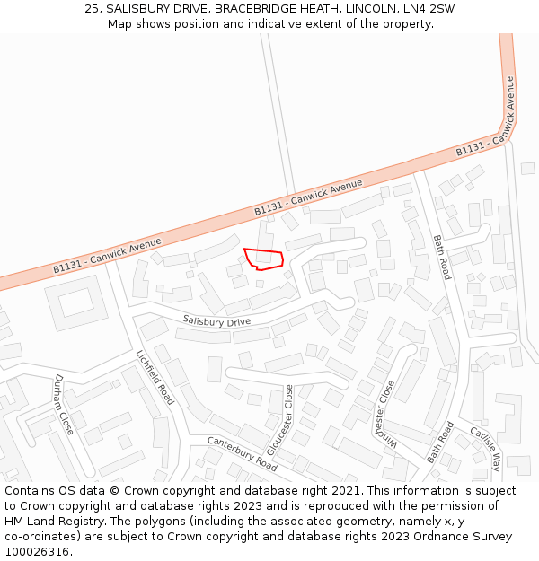 25, SALISBURY DRIVE, BRACEBRIDGE HEATH, LINCOLN, LN4 2SW: Location map and indicative extent of plot