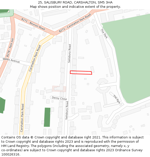 25, SALISBURY ROAD, CARSHALTON, SM5 3HA: Location map and indicative extent of plot