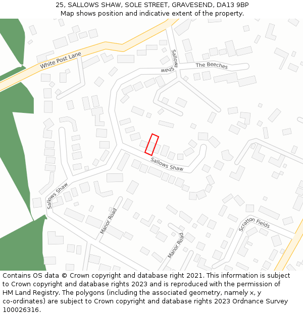 25, SALLOWS SHAW, SOLE STREET, GRAVESEND, DA13 9BP: Location map and indicative extent of plot