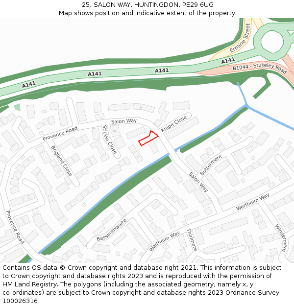 25, SALON WAY, HUNTINGDON, PE29 6UG: Location map and indicative extent of plot