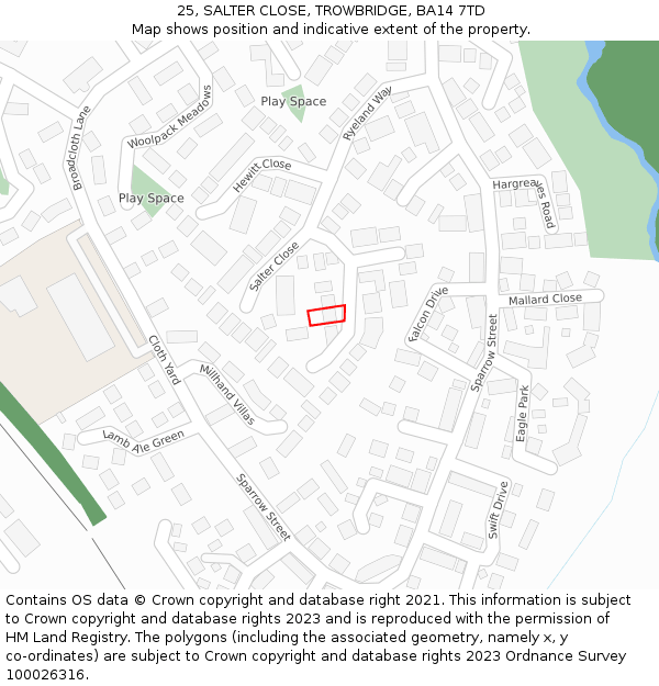 25, SALTER CLOSE, TROWBRIDGE, BA14 7TD: Location map and indicative extent of plot