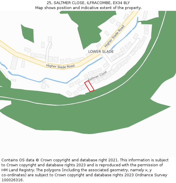 25, SALTMER CLOSE, ILFRACOMBE, EX34 8LY: Location map and indicative extent of plot