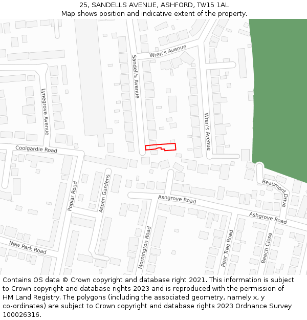 25, SANDELLS AVENUE, ASHFORD, TW15 1AL: Location map and indicative extent of plot