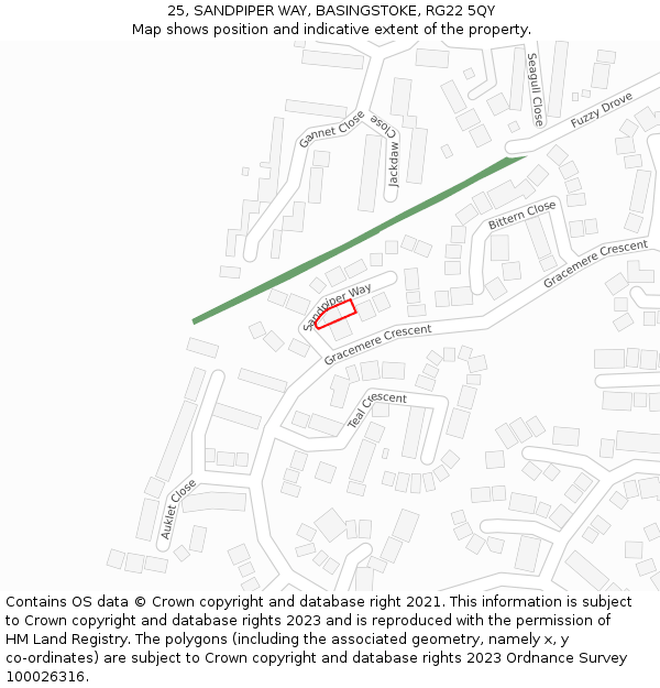 25, SANDPIPER WAY, BASINGSTOKE, RG22 5QY: Location map and indicative extent of plot