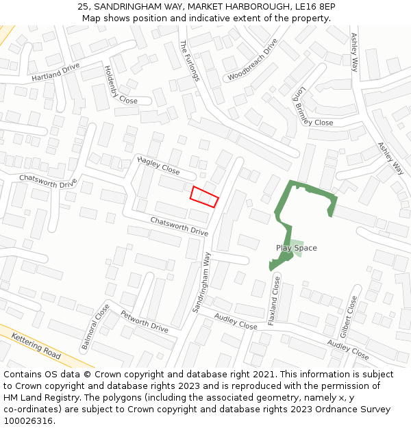 25, SANDRINGHAM WAY, MARKET HARBOROUGH, LE16 8EP: Location map and indicative extent of plot