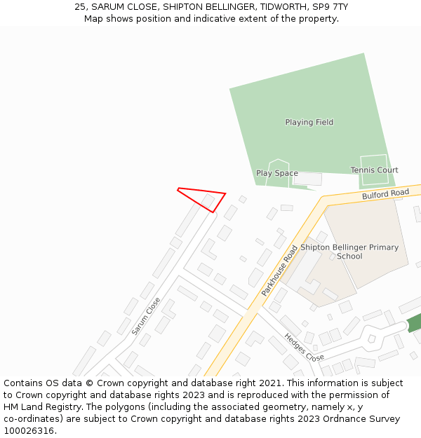 25, SARUM CLOSE, SHIPTON BELLINGER, TIDWORTH, SP9 7TY: Location map and indicative extent of plot