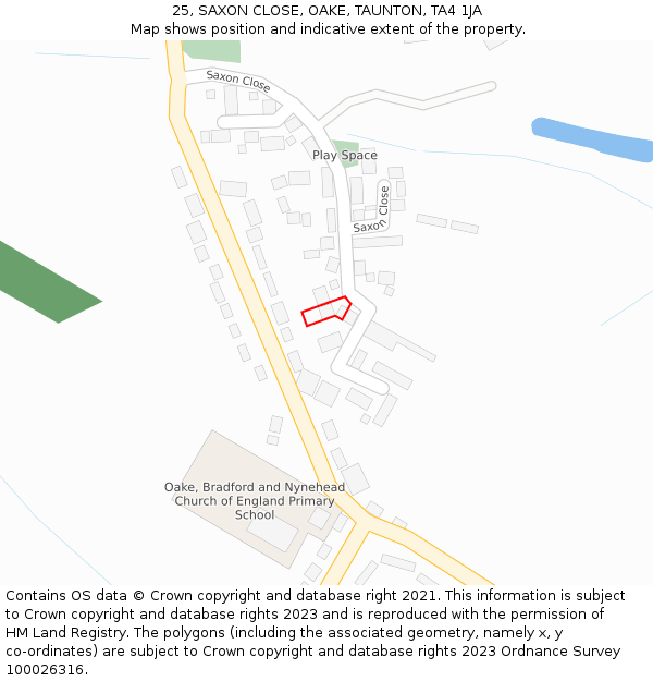 25, SAXON CLOSE, OAKE, TAUNTON, TA4 1JA: Location map and indicative extent of plot