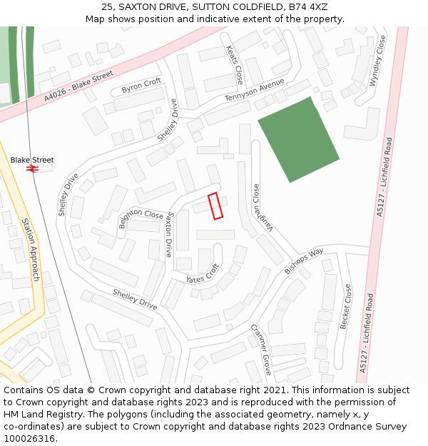 25, SAXTON DRIVE, SUTTON COLDFIELD, B74 4XZ: Location map and indicative extent of plot