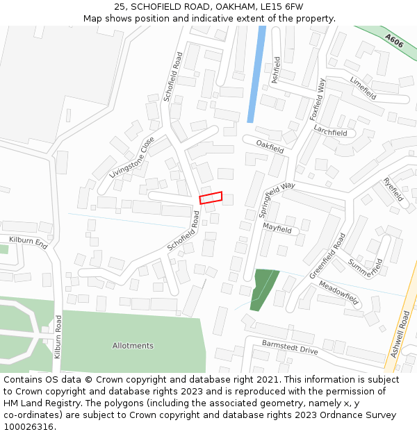 25, SCHOFIELD ROAD, OAKHAM, LE15 6FW: Location map and indicative extent of plot