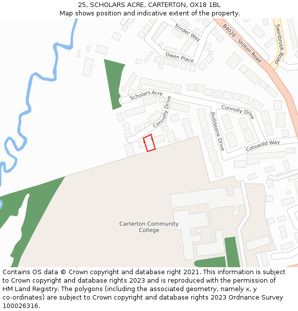 25, SCHOLARS ACRE, CARTERTON, OX18 1BL: Location map and indicative extent of plot