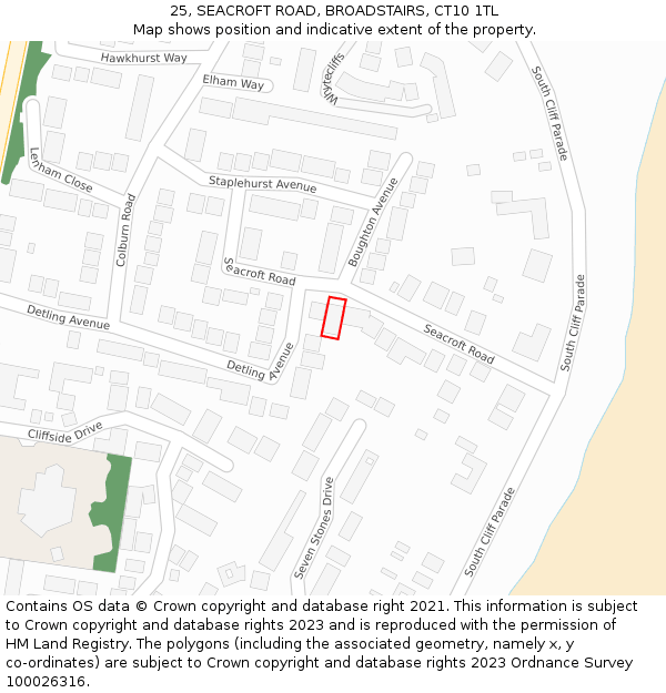 25, SEACROFT ROAD, BROADSTAIRS, CT10 1TL: Location map and indicative extent of plot