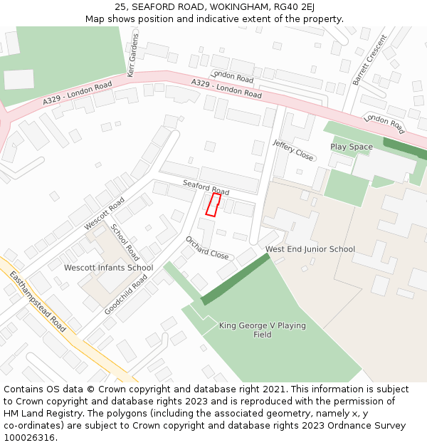 25, SEAFORD ROAD, WOKINGHAM, RG40 2EJ: Location map and indicative extent of plot