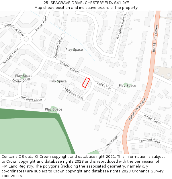 25, SEAGRAVE DRIVE, CHESTERFIELD, S41 0YE: Location map and indicative extent of plot