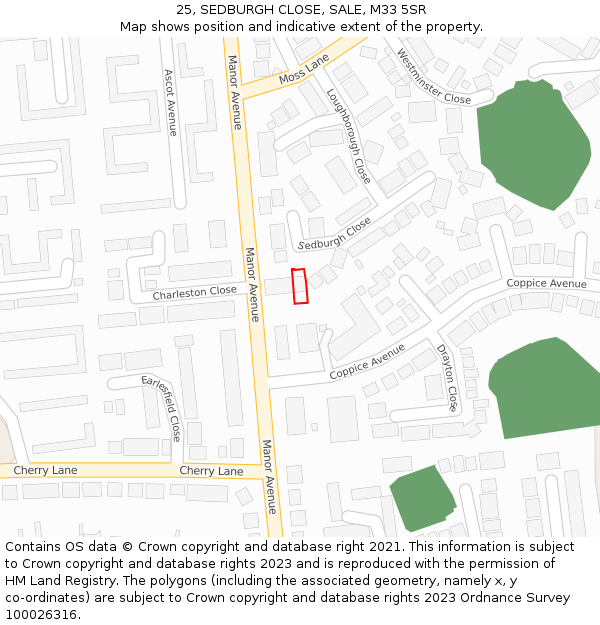 25, SEDBURGH CLOSE, SALE, M33 5SR: Location map and indicative extent of plot