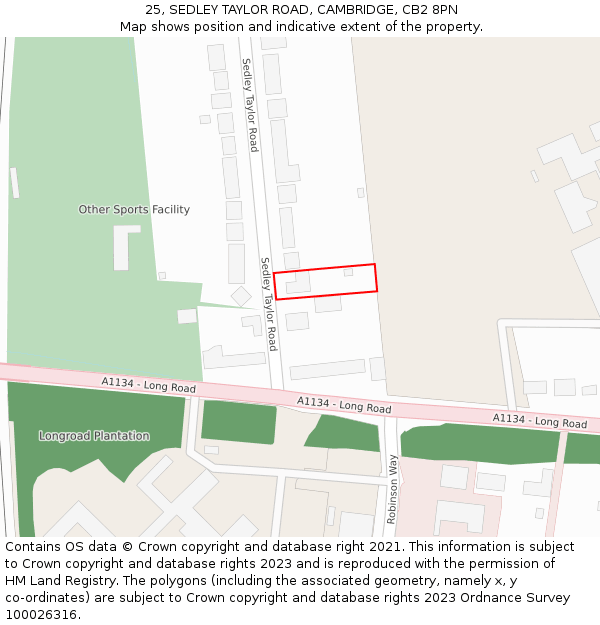 25, SEDLEY TAYLOR ROAD, CAMBRIDGE, CB2 8PN: Location map and indicative extent of plot