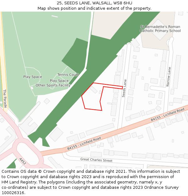 25, SEEDS LANE, WALSALL, WS8 6HU: Location map and indicative extent of plot