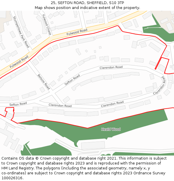25, SEFTON ROAD, SHEFFIELD, S10 3TP: Location map and indicative extent of plot