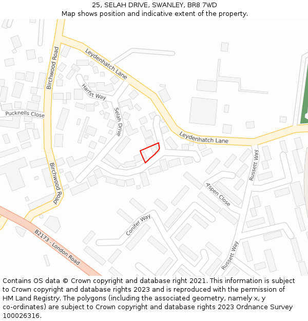 25, SELAH DRIVE, SWANLEY, BR8 7WD: Location map and indicative extent of plot